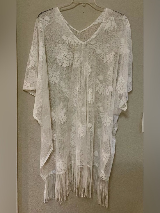 Other - Sheer Floral Lace Fringe Kimono  Swim Cover Up - White - One Size - NWOT!